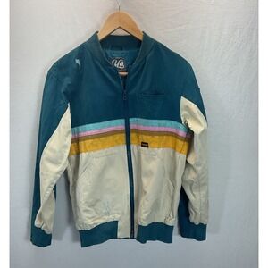 YoColorado Womens Canvas Full Zip Jacket Blue Yellow Size M Colorful Read